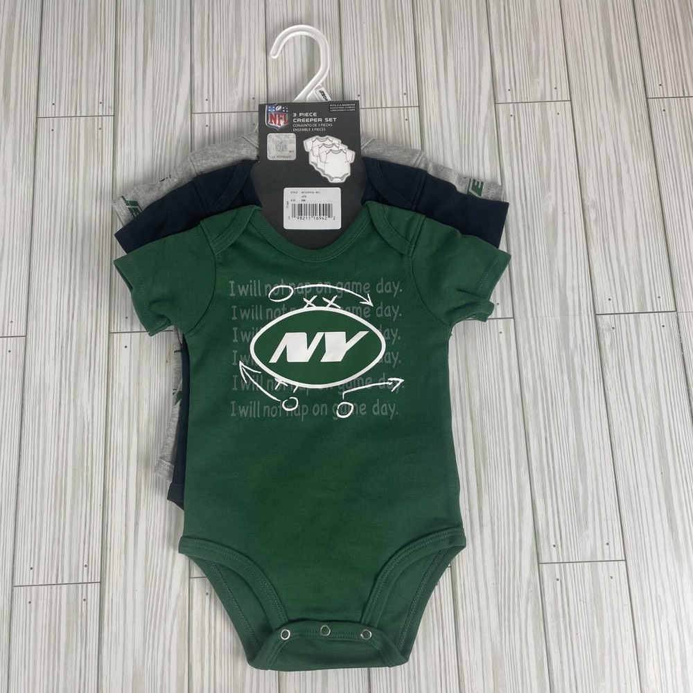 NFL New York Jets 3 Pc Creeper One Piece Bodysuit Set Baby Size 3-6 MO Football
